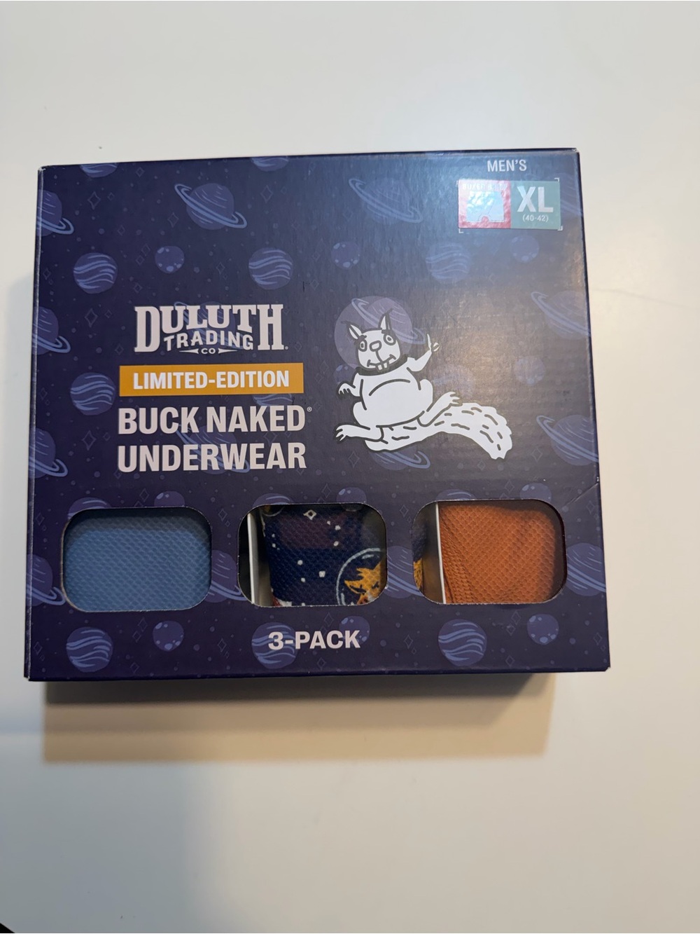 Duluth Trading Company Buck Naked Boxer Briefs 3-pack in mens XL space-themed